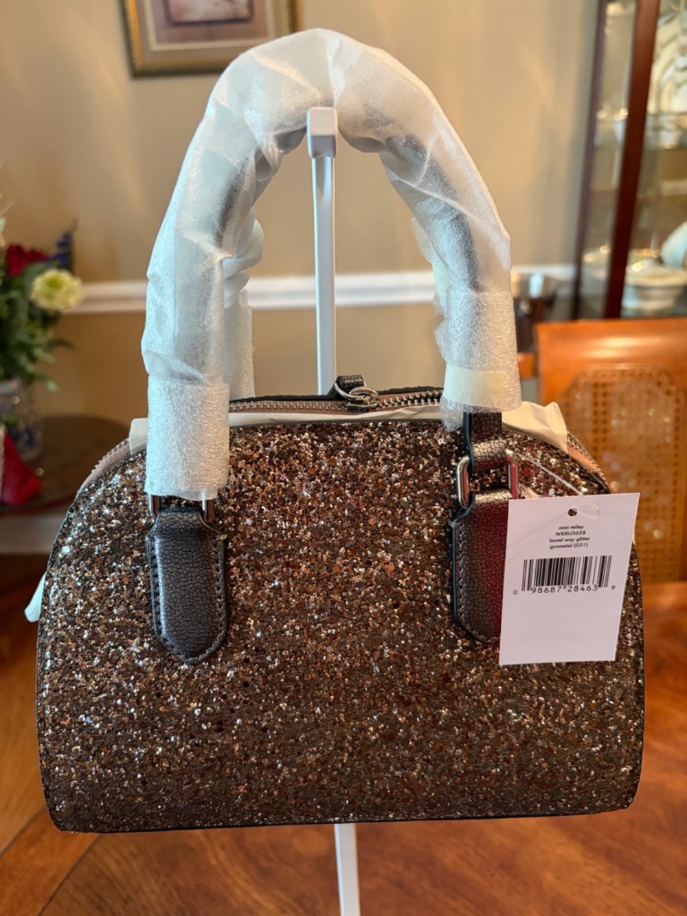 NWT Kate Spade Mini Reiley Laurel Way Glitter Bag in Gunmetal